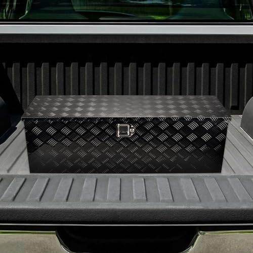 48 Inch Heavy Duty Aluminum Truck Tool Box Pick Up Truck Bed RV Trailer Toolbox Storage Organizer with Side Handle, Lock & Keys，Black,5 Bar Tread 48"(L) X15''(W) X15(H) Storage Box