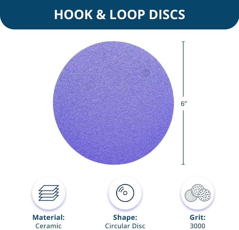 Benchmark Abrasives 6 Inch Sanding Discs Hook and Loop Ceramic No Holes Adhesive Sandpaper for Surface Blending, Automotive Metals Fiberglass - Orbital Sander Sandpaper (50 Discs), 3000 Grit