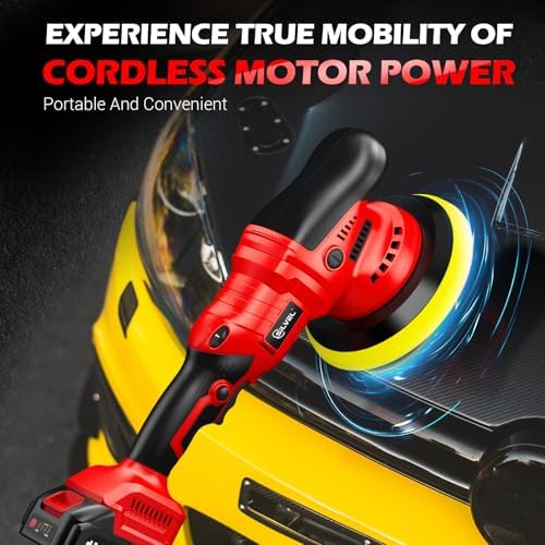 SILVEL Cordless Car Buffer Polisher, 2 X 2000mAh 24V Batteries, 2800 - 5800 RPM Car Polishing Kit with 5 Inch Car buffer Waxer Kit, Car Polishing Machine,6 Variable Speed for Car Detailing