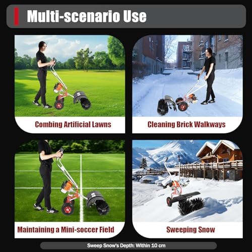 52cc Self-Propelled Snow Blower｜2-Stroke Gas Broom for Blizzard Cleanup｜20" Clearing Width｜8500-10500 RPM Brush Head｜Heavy-Duty for Driveways & Farms｜Adjustable Handlebars