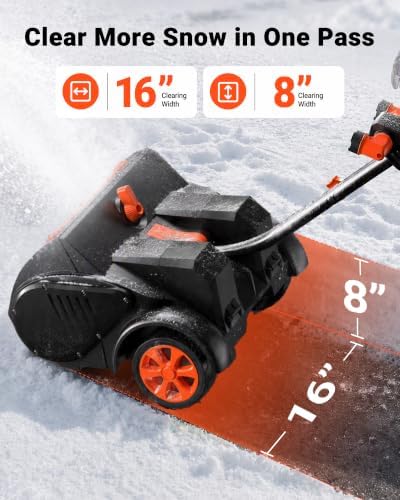 VOLTASK 48V 16.3-Inch Cordless Snow Shovel with LED Lights, Brushless Motor
