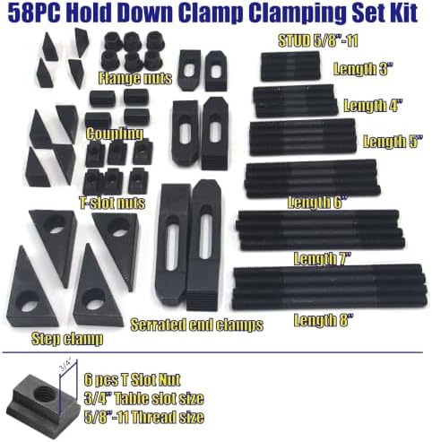 HFS(R) 58PC/SET 3/4" Slot 5/8"-11 Stud Hold Down Clamp Clamping Set Kit Bridgeport Mill for milling machine clamping tools
