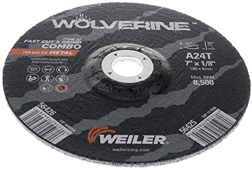 Weiler 56426 Wolverine Type 27 Cut and Grind Combo Wheel, A24T, 7/8" AH, 7" x 1/8", Aluminum Oxide, 7" Diameter (Pack of 25)
