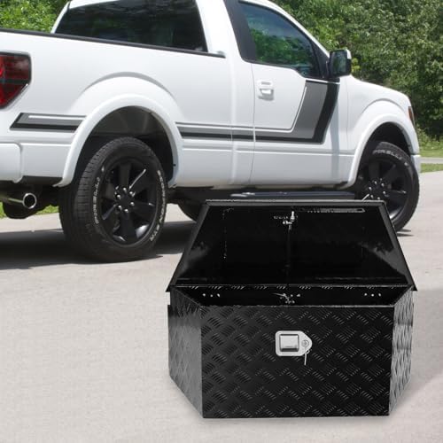 BLACKHORSE-RACING 39inch Aluminum Trailer Tongue Box with Lock & Keys, Stripes Plated Storage Organizer Toolbox for Trailers, ATVs, RVs, and Truck Beds-Black