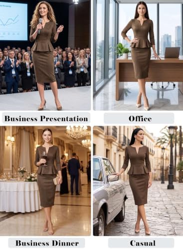 VFSHOW Womens Work Business Office Front Zipper Peplum Church Sheath Dress