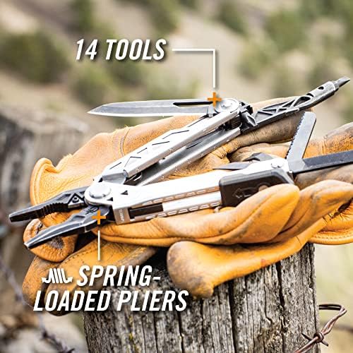 Gerber Gear Center-Drive Multitool - Includes 3.25” Outboard Knife, Pliers, Pry Bar, Bottle Opener & Awl - Comes with Bit Set & Sheath - Silver & Black