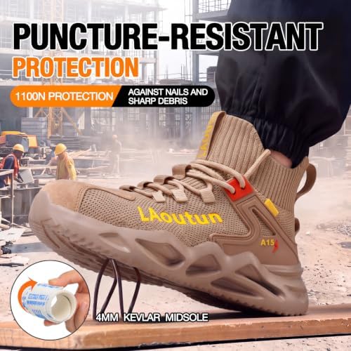 LAoutun Steel Toe Shoes for Men Work Shoes Safety Sneakers Lightweight