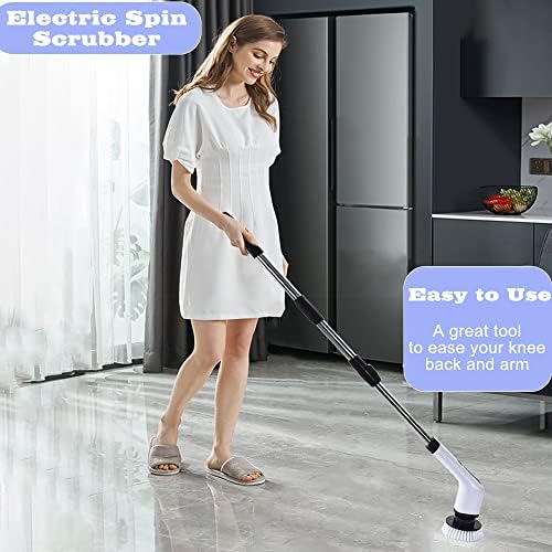 Electric Spin Scrubber,2022 New Electric Bathroom Cleaning Brush,8 Replacement Heads and 55 Extension Handle,for Cleaning Floors,Cars，Kitchens, Bathtubs