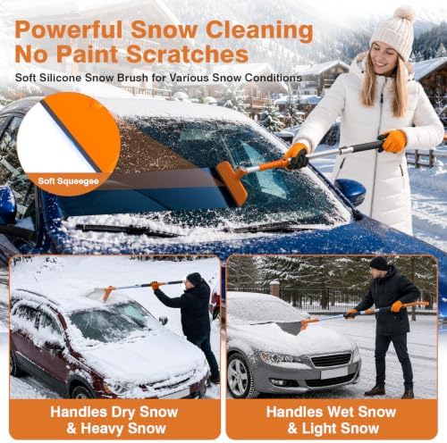 Upgraded 63" Extra Long Snow Brush with Ice Scraper for Car Windshield