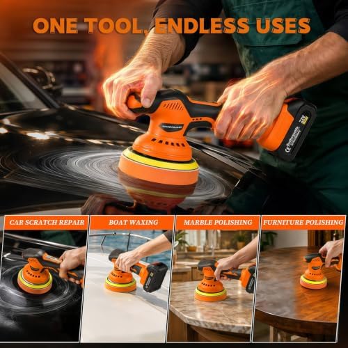 AUXKO Car Cordless Buffer Polisher, Brushless with 3x21V 2000mAh Batteries