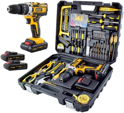125-Piece Home Tool Set with Drill,21V Cordless Power Drill Tool Box with 2 Battery,Electric Drill Driver Tools Kit for Home Repair and DIY Projects