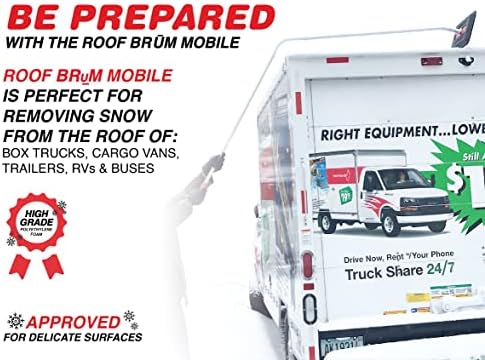 Mobile RoofBrum Snow Broom for Extra Large Vehicles, 12 Foot – No Scratch Snow Removal Foam Head, 3 Piece Handle with 60 Degree Roof Reach – Clear Snow from Your RV, Box Truck, Cargo Van, Trailer