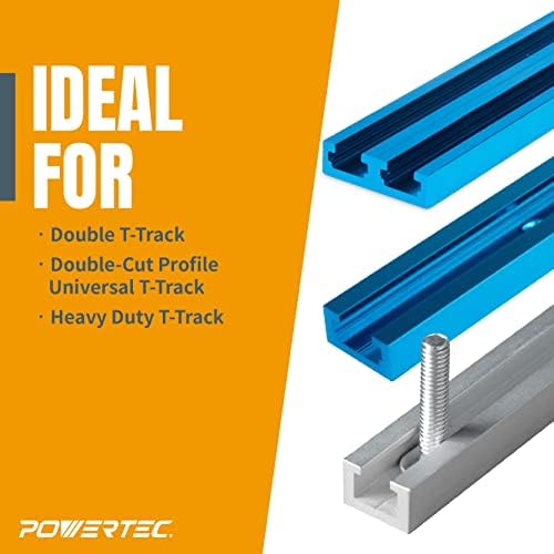 POWERTEC 71168 T-Track Hold Down Clamp for Woodworking, 5-1/2” L x 1-1/8” W, 2 Pack, Blue Black