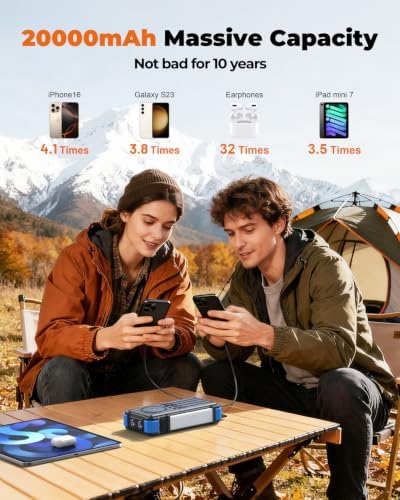 BLAVOR Solar Power Bank with Hand Crank and Built-in 4 Cables 20000mAh