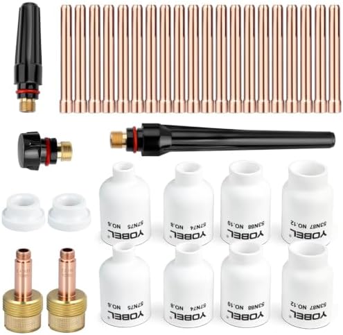 YOBEL 35PCS Jumbo TIG Cup Kit, Large Bore Gas Lens for WP-17/18/26 Torch