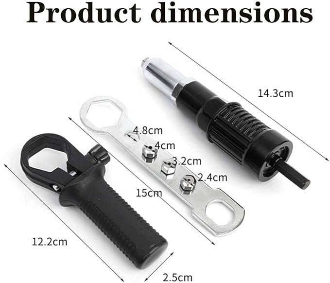 Professional Electric Rivet Nut Gun Drill Adapter Kit,Electric Cordless Rivet Gun Adapter with Removable Plastic Handle, 4 Rivet Heads,Alloy Steel Riveting Tool for Metal & Aluminum Work (1PC)