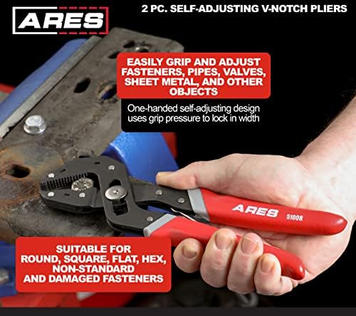 ARES 51009 2-Pc Self-Adjusting V-Notch Pliers Set - 7-In & 10-In