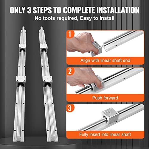 VEVOR Linear Rail Slide SBR20-1200mm 2 PCS and 4 PCS SBR20UU Slide Blocks Linear Guide Rail and Bearings Kit for Automated Machines DIY Project CNC Router Machines