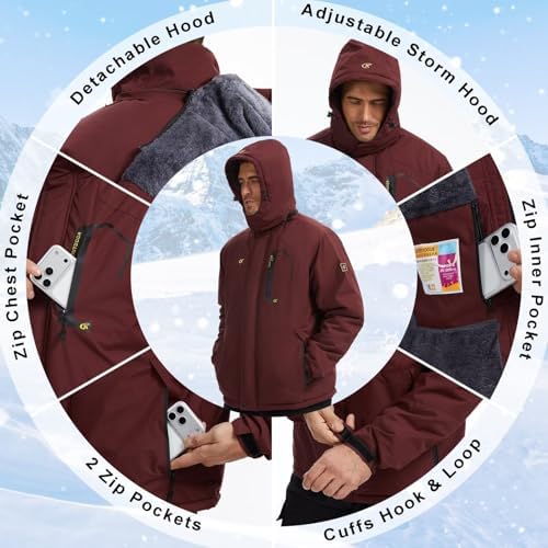 QPNGRP Mens Waterproof Ski Snowboard Jacket Winter Windproof Snow Coat