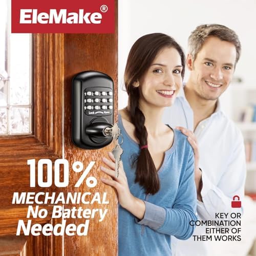 Bravex Keyless Deadbolt Keypad Entry Door Lock Zinc Alloy Sabbath Lock 100% Mechanical Shabbos Lock- No Risk of Low Power, Black