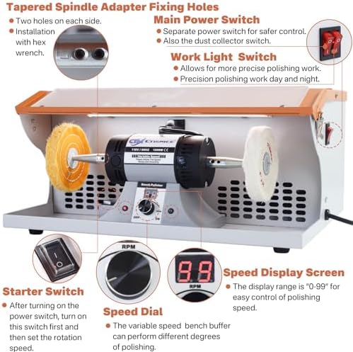 1200W Jewelry Polisher with Display Screen Variable Speed