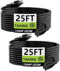 HUANCHAIN Indoor Outdoor Black Extension Cord 25 ft 2 Pack Waterproof, 16/3 Gauge Flexible Cold-Resistant Appliance Cable Outside, 13A 1625W 16AWG SJTW, 3 Prong Electric Cord, ETL