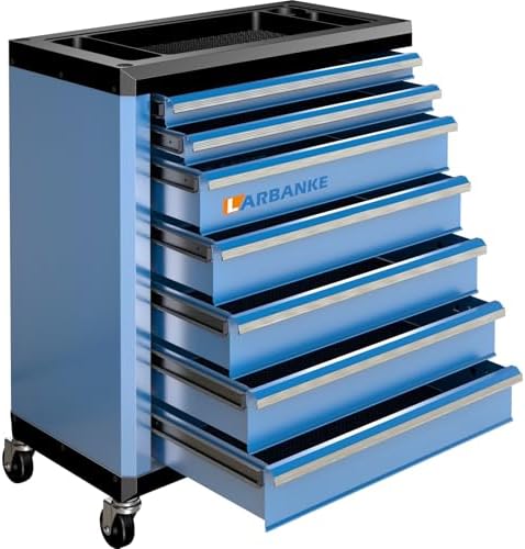 LARBANKE 7-Drawer Rolling Tool Chest with Wheels,Locks,Blue Tool Cabinet