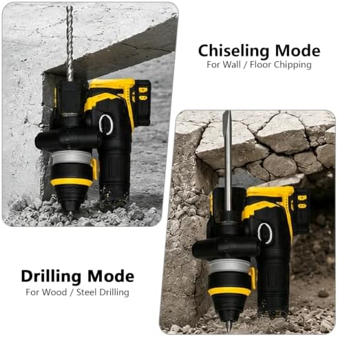 Cordless Hammer Drill for Dewalt Battery, SDS Plus Brushless Rotary Hammer Drill with 2 Mode Operation, 3 Drill Bits, Safety Goggles and Gloves, Suitable for Concrete, Masonry, Wood, Metal(No Battery)