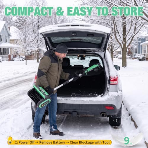 20V Electric Snow Shovel, 12 Inch Cordless Snow Blower with 2 Batteries (Mint Green)