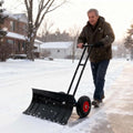 30” Snow Shovel with Wheels, Snow Pusher with Adjustable Angle & Height Handle, Snow Removal for Driveway Sidewalk, Ergonomic Double-Rod Design, Easy Assembly (Double Rod)