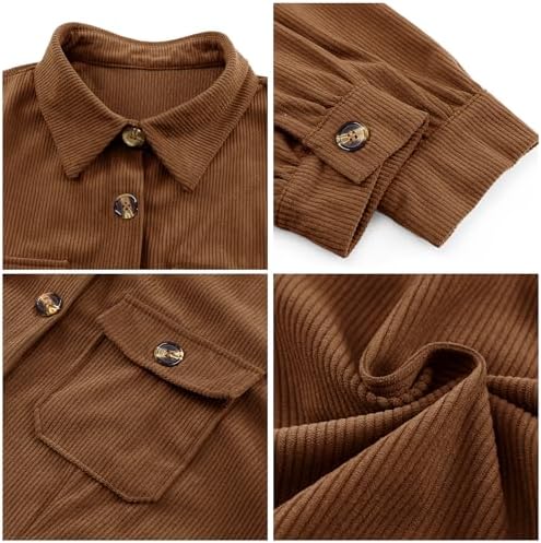 Alaster Queen Women's Corduroy Long Sleeve Button Work Tunic Short Dresses