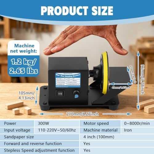 4 Inch Mini Disc Sander Stepless Speed Control, Forward & Reverse Switch