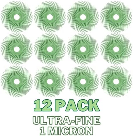 Dedeco Sunburst Radial Bristle Discs 12-Pack - 2" Curved - 3/8" Arbor - Light Green 14000 Grit (Ultra-Fine, 1 Micron) - Aluminum Oxide for Polishing & Finishing