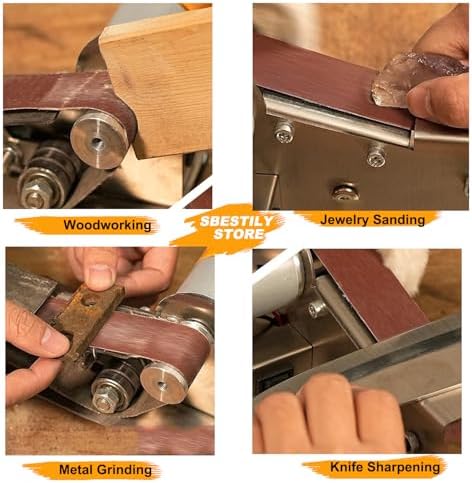 Multifunctional Mini Belt Sander, Electric Knife Sharpener with 7 Adjustable Speeds, 15 Degree Angle for Kitchen Knives, Wood, Plastic, and Crafts - Polisher with Dual Direction Rotation & Accessories