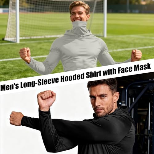 HovSiyla Mens Fishing Hoodie UV Sun Protection Shirts UPF Rash Guard Long Sleeve Shirts Hiking Performance Mesh Face Mask Top