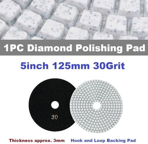 Diamond Polishing Pad, 5 inch 125 mm 30 Grit Sanding Discs for Grinder & Polisher, Hook and Loop Backing Pad for Grinding Buffing Granite Marble Concrete Stone (1 Piece)
