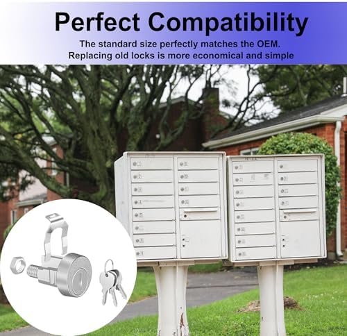 2 Pack Mailbox Lock with Key, Mailbox Lock Replacement for L-1172C Mailbox Key Lock, Nickel Finish