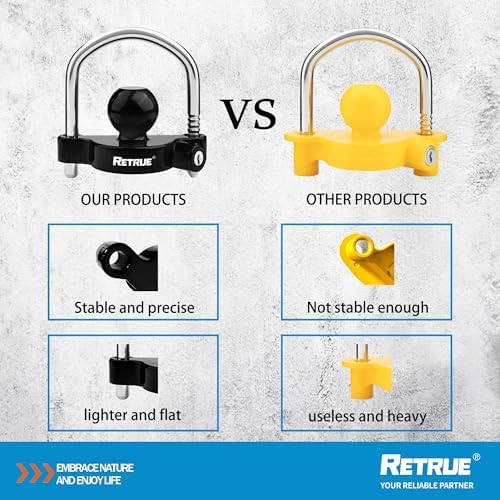 RETRUE Universal Trailer Coupler Lock, 2PC Key Alike Hitch Ball Lock, Black