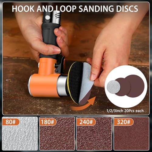 1/2/3 Inch Random Orbital Air Sander, Mini Da Sander for Auto Body Work, High Speed Pneumatic Sander for Metal & Woodworking/Car Polishing Waxing/DIY Projects(60PCS Sandpapers Included)