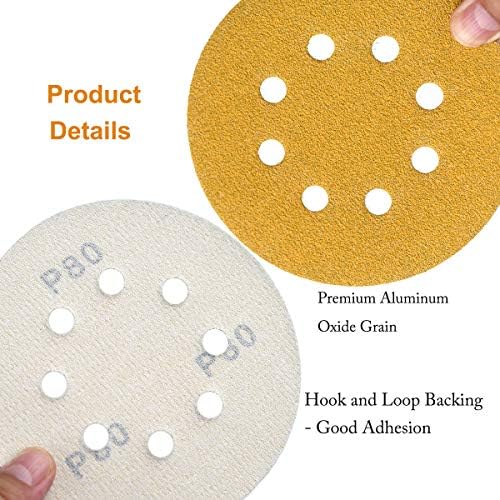 5-Inch 8-Hole Hook and Loop Sanding Discs 80 Grit, 200-Pack