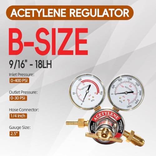 Acetylene Regulator, CGA510 Inlet Connection | B Size Welding Acetylene Tank Regulator, CGA510 nut Acetylene Welding Regulator for Gas Cutting Welding Torch