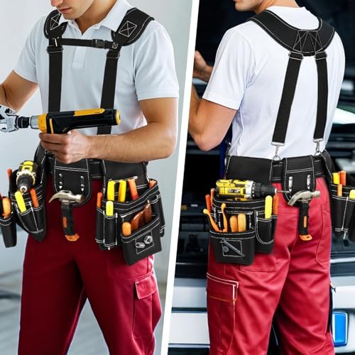 Professional Tool Belt for Men, Magnetic Tool Pouch with Suspenders