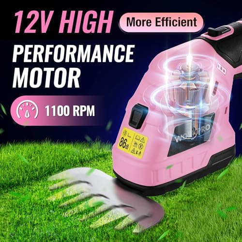 WORKPRO 12V Cordless Grass Shear & Shrubbery Trimmer, Pink Ribbon