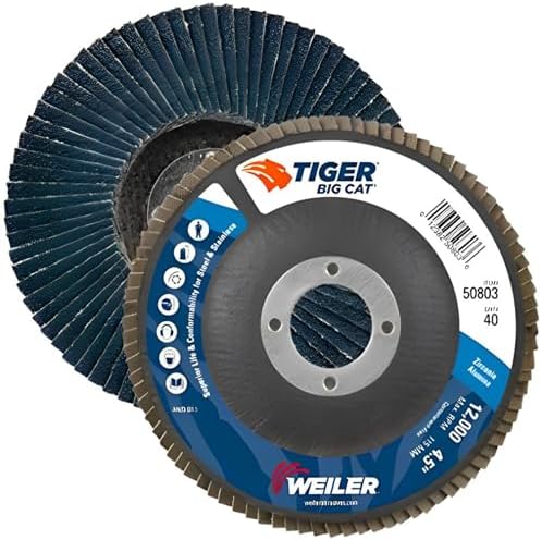 Weiler 50803 Big Cat High Density Abrasive Flap Disc, Type 27, Round Hole, Phenolic Backing, Zirconia Alumina, 4-1/2" Dia., 40 Grit (Pack of 10)