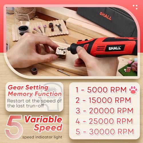 SHALL 8V Cordless Rotary Tool Kit, Lightweight 2.5 Ah Battery Rechargeable Dog Nail Grinder w/ 122 Accessories, 5-Speed Power Rotary Tool for Sanding, Carving, Polishing, Engraving, Pet Grooming
