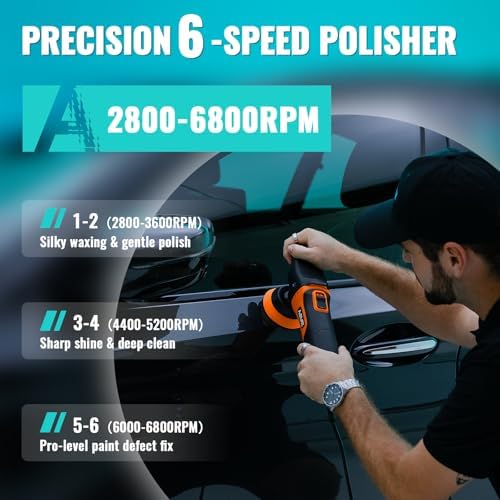 AUTIWOZ Mini Buffer Polisher, Rotary Car Buffer and Polisher Kit 6 Speeds, 1" /2" /3" Base Pads M14 Thread Extension Shaft for Car Boat Sanding Polishing and Waxing, W03