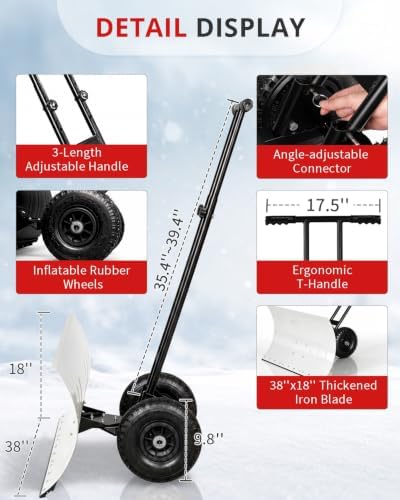 Outvita Snow Shovel with Wheels, 36" Wide 18" Long, Black & White