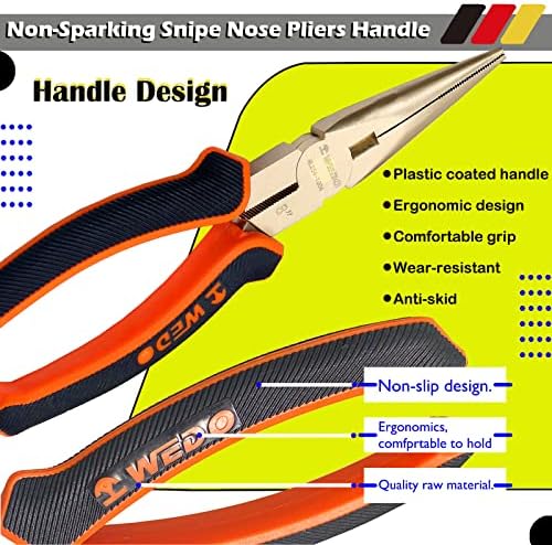 WEDO Non-Sparking Needle Nose Pliers 8", Precision Long Nose Pliers, Snipe Nose Pliers with Wire Cutters, DIN Standard, BAM & FM Certificate, Aluminum Bronze