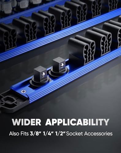 ALOANES 1PC Magnetic Screwdriver Organizer - 12 Slot Aluminum Alloy Rail for Toolbox & Metal Pegboard, Strong Magnetic Holder for Wrenches, Pliers, Workshop Garage Storage(Blue)