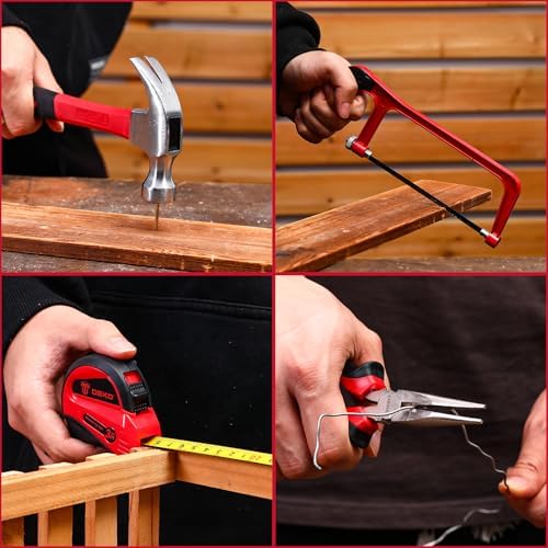 Drill Tool Set：Tool Kit with 12V Power Cordless Drill Hand Repair Tools Box with Drill, Home Tool Kits for Men & Women, Hand Drill Set Perfect for Homeowner, Diyer, Handyman - Red